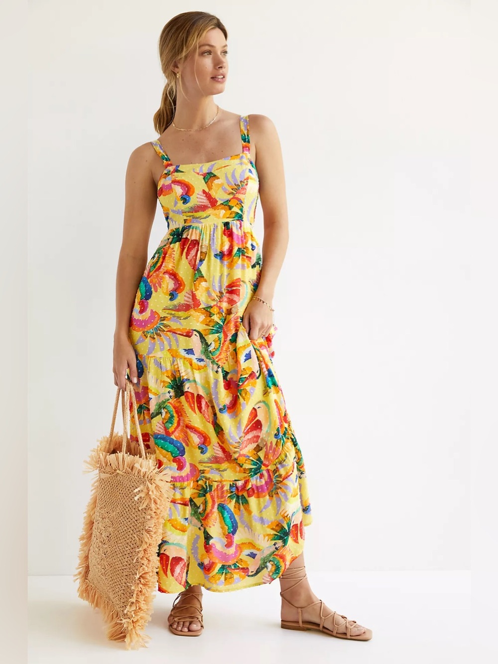 FARM Rio Yellow Tropical Print Maxi Dress